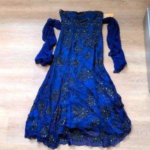 NWT Nordstrom Sequined Navy Blue Black Tie Strapless Gown